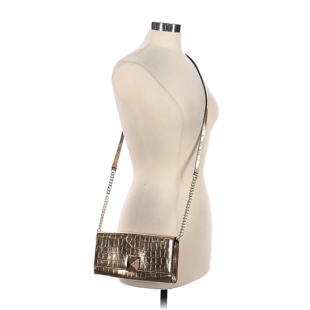 MICHAEL KORS Karla Gold Embossed Leather Clutch Chain Crossbody Bag